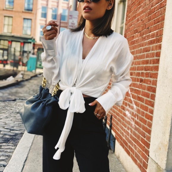 Last 1✨KLY Tie Front Blouse Top - White - Picture 2 of 8